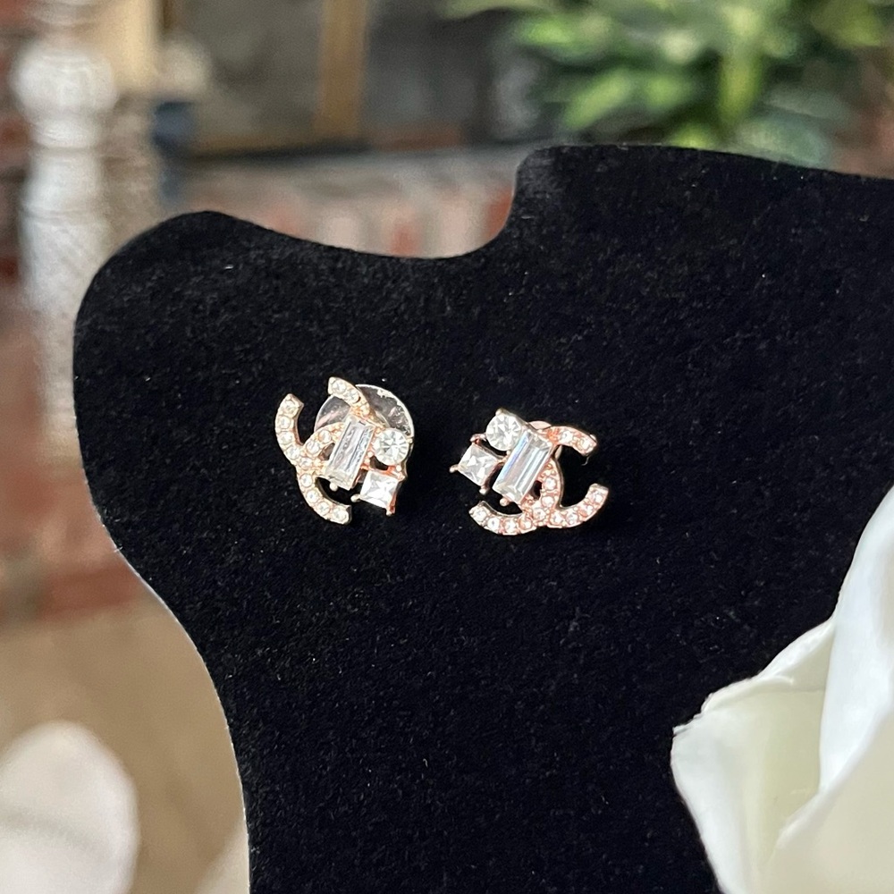 Elegant Gold and Crystal Stud Earrings